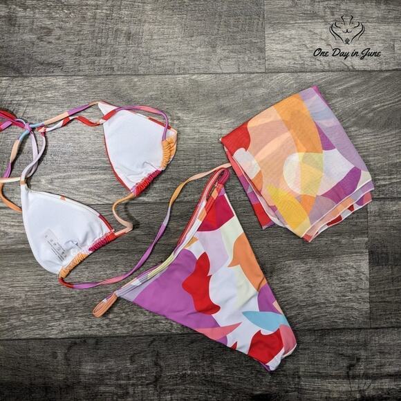 WDIRARA 3 Piece Halter Tie Side Bikini Swimsuit Size S - Picture 4 of 4